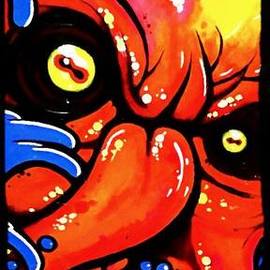 Steve Meyerholz: 'octopist', 2018 Acrylic Painting, Sea Life. Artist Description: OCTOPIST is a painting of an Octopus on a 47aEURx23aEUR heavy duty board. The Octopus is really close up, so there is not much of him showing, just two tentacles, his eyes and his forehead. His eyes are red with black pupils, and they look very similar ...