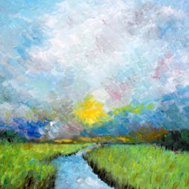 Steve Scarborough: 'Marsh', 2015 Oil Painting, Boating. Artist Description: boats, water, wetlands, sunrise ...