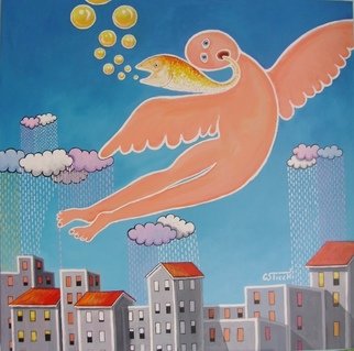 Giuseppe Sticchi: 'angelo di periferia', 2010 Other Painting, Surrealism.    omaggio agli operatori sociali    ...