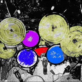 Cal Haines: 'Drums Down', 2006 Color Photograph, Music. Artist Description:  Over- head view of a set of drums from a concert at the Hollywood and Highland Complex in Hollywood, Ca ...