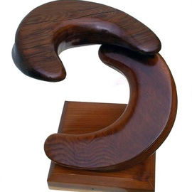 Daryl Stokes: 'Roundabout', 2011 Wood Sculpture, Abstract. Artist Description:  Contemporary redwood sculpture with a bold spiraling design consisting of two crescent forms joined at the ends to create a raised corkscrew configuration. The simplistic crescent wood forms are heavily curved with gradually tapered ends and distinct soft grooves on the outer edges which accentuate the design. As ...