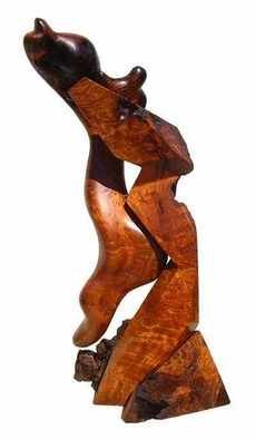 Daryl Stokes: 'Second Nature', 2010 Wood Sculpture, Abstract.  Dramatic abstract redwood sculpture composed of two similar yet contrasting entities that mimic each other. The dominant smooth sensuous form appears to emerge from its angular geometric counterpart. Although they are somewhat congruent in form, each entity is quite unique in character creating sharp visual contrasts. The theme of this...
