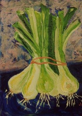 Storm Hammond: 'Scallions', 2020 Oil Painting, Food. 