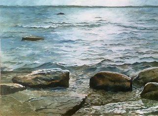 Thor-leif Strindberg: 'Lake Vettern at Borghamn', 2017 Oil Painting, Seascape. 