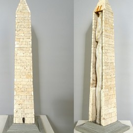 Jon-joseph Russo: 'monument', 2019 Stone Sculpture, Architecture. Artist Description: Depicts the turbulent times of our current administration.  The Washington Monument is Travertine, the base is Limestone...