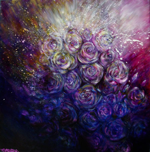 Artist Sylvia Styleulove. 'Roses Under The Moon' Artwork Image, Created in 2007, Original Painting Oil. #art #artist