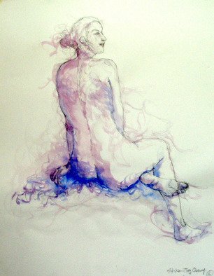 Sylvia Styleulove: 'Woman s back', 2002 Watercolor, nudes. 