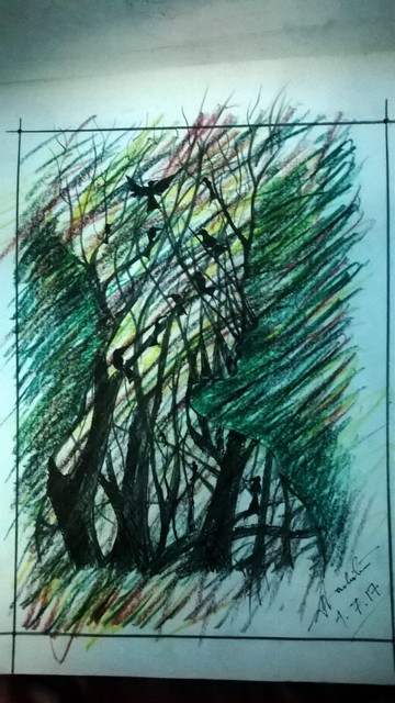 Artist Suchitra Mahato. 'Peaceful Woods' Artwork Image, Created in 2018, Original Drawing Pencil. #art #artist