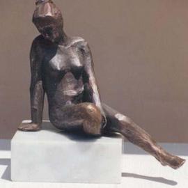 Sue Jacobsen: 'An Idle Moment', 2004 Bronze Sculpture, Figurative. Artist Description: A' thumbnail' figure sketch executed in sculpting wax and direct cast in bronze- - edition of one. White marble base....