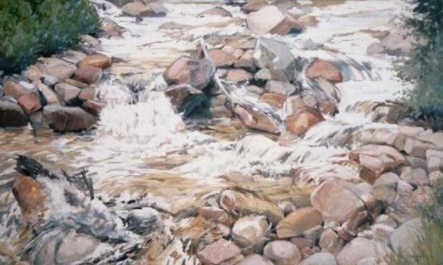 Artist Sue Jacobsen. 'Boulder Creek' Artwork Image, Created in 2002, Original Painting Acrylic. #art #artist