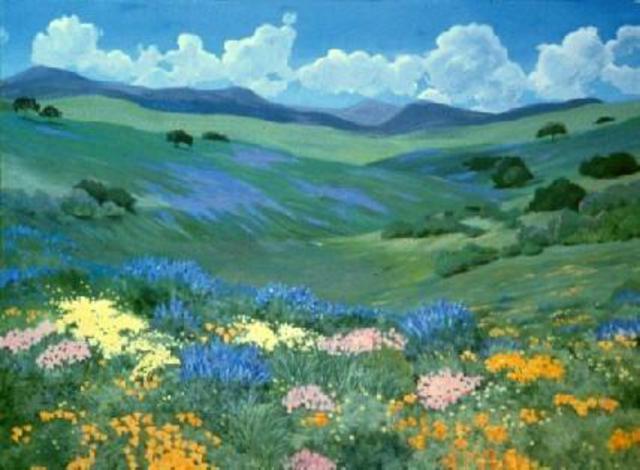 Sue Jacobsen  'California Lupins And Poppies', created in 1990, Original Painting Acrylic.