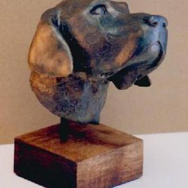 Sue Jacobsen: 'Loyal Friend Cody', 2002 Bronze Sculpture, Dogs. Artist Description: Both Cody and his owner are avid birdhunters. Small edition available in black and blond patina. ...