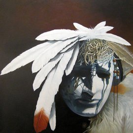 Suzanne Painter: 'Lakota Ghost Dancer', 2011 Oil Painting, Portrait. Artist Description:  This Ghost Dancer captivated me, having a haunting look, almost trusting, but sad in the knowledge of the Ghost Dancer history.  ...