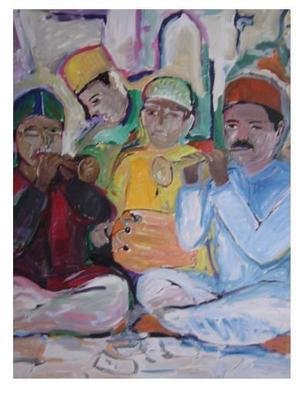 Ajmal Maharaj: 'shahnai', 2008 Acrylic Painting, Culture.  represents the musicians of the shehnai, instrumentak music based on the classical music of India. ...