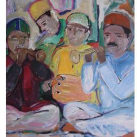 Ajmal Maharaj: 'shahnai', 2008 Acrylic Painting, Culture. Artist Description:  represents the musicians of the shehnai, instrumentak music based on the classical music of India. ...
