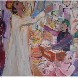 Ajmal Maharaj: 'sufitrance and music', 2008 Acrylic Painting, Culture. Artist Description:  This picture represents the sufi culture of using music and poetry to work out a spiritual trance during the annual sufi festival of peace. ...