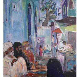 Ajmal Maharaj: 'the street 1', 2008 Acrylic Painting, Culture. Artist Description:  The street that leads to the sufisanctuary of ajmer is one of the main entrys perticularly of the resident sufi community. ...