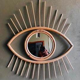 One Eye Natural Rattan Mirror, Suku  Bali