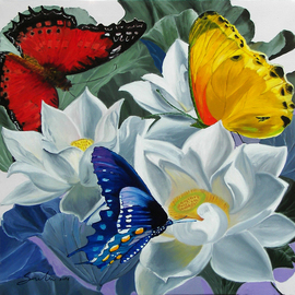 Sulakshana Dharmadhikari: 'Flower with Butterfly ', 2016 Oil Painting, Floral. Artist Description:    figurative    Flower with butterfly   ...