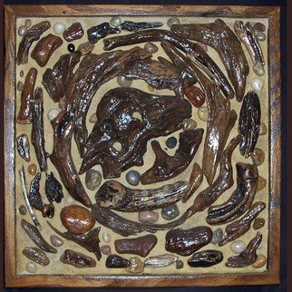 Janice Young: 'From the River 2', 2011 Collage, nature.   Drift wood, stones, and, sand, on canvas over thick foam core, poly finish   ...