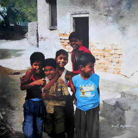 Sunil Shegaonkar: 'RELIGION OF NATURAL FRIENDSHIP', 2016 Acrylic Painting, Children. Artist Description:   THIS PAINTING HAVING THE SUBJECT OF TRUE CHILDNESS. VERY REAL ART. ACRYLIC ON CANVAS.  ...