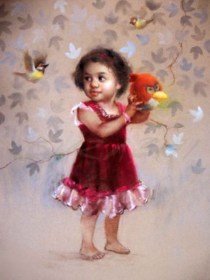 Surabhi Gulwelkar: 'happy bird', 2015 Pastel, Children. Portrait, Realistic Art, Innocence, Pastel,Fine arts, ...
