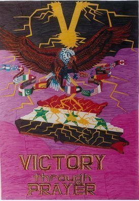 Stephen Vattimo: 'Victory Through Prayer', 1991 Acrylic Painting, Biblical.  Medium : Water Color Markers on illustration BoardSize 2'x 4'Year completed : 1991This illustration is part of a collection of artwork I did while in the military entitled, 