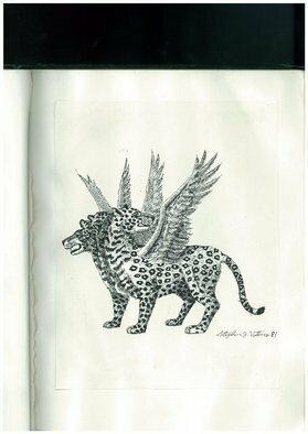 Stephen Vattimo: 'Vision Of The Four Beast Leopard', 1987 Pen Drawing, Biblical.  Medium : Pen and Ink on Bristol Board.Size  :  11
