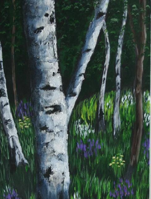 Artist Susan Barnett-Jamieson. 'Spring Birch Grove' Artwork Image, Created in 2012, Original Painting Oil. #art #artist