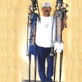 Sushil Sakhuja: 'artist with tribals', 2005 Bronze Sculpture, Ethnic. 