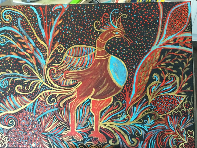 Sushree Choudhary  'Golden Peacock', created in 2018, Original Painting Acrylic.