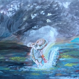 Sushree Choudhary: 'the begining', 2017 Acrylic Painting, Fantasy. Artist Description: The begining is the titile as I inspired by a movie where mother is saving her child by sacrificing herself from water to begin her childaEURtms life. ...