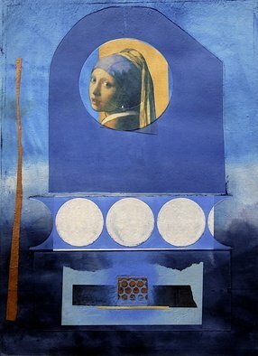 Suzanne Benton: 'Girl with the Pearl', 2015 Other Printmaking, History.  Vermeer, Proust, collage, mixed media, printmaking, Chine colle, color, form, structure, layers, interweaving, spotlight to art history ...