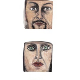 Suzanne Benton: 'Ireland Portrait Boxes  front', 2004 Other Sculpture, History. Artist Description: front views of two mixed media, face box portraits, multilayers, multicultural Locked until the year 2000, never opened, collage ...