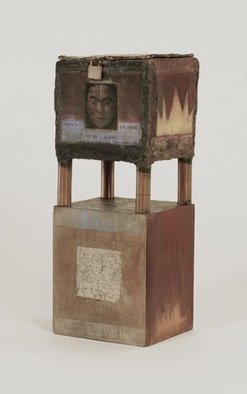 Suzanne Benton: 'Secret Treasure Box', 1990 Mixed Media Sculpture, History.  copper, wood, multilayers, multicultural Locked until the year 2000, never opened, collage     ...
