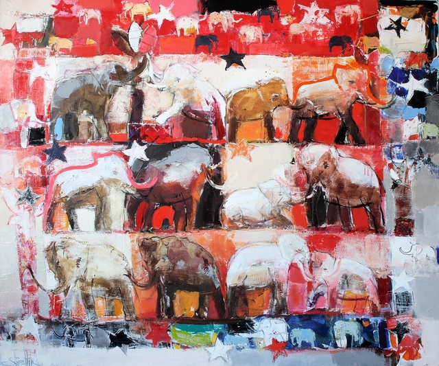 Svetlin Nenov  'Circus Elephants', created in 2010, Original Painting Oil.