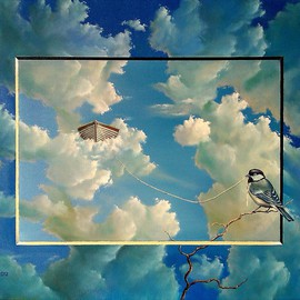 Svetoslav Stoyanov: 'NO GRAVITY', 2012 Oil Painting, Surrealism. Artist Description: contemporary, surrealism, realism, fantasy, erotic, sky, clouds, oil, animal, canvas, landscape, blue, prints, nature, forsale, fine art, clouds, boat, bird, air, gravity...