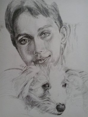 Iuliana Sava: 'The boy with dog her friend', 2013 Pencil Drawing, Portrait. 