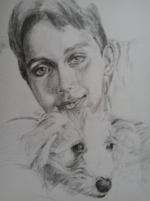 Iuliana Sava  'The Boy With Dog Her Friend', created in 2013, Original Painting Oil.