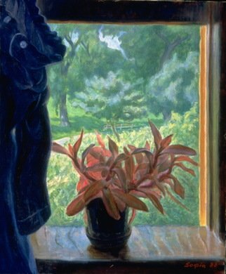 Sofia Wyshkind: 'Red Plant', 1985 Oil Painting, Still Life. 