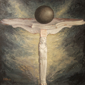 Sofia Wyshkind: 'Unstable Equilibrium', 2003 Oil Painting, Conceptual. Artist Description:  Cannonball and caryatid ...