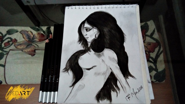 Artist Syed Waqas  Saghir. 'Nude Girl Drawing' Artwork Image, Created in 2018, Original Drawing Charcoal. #art #artist