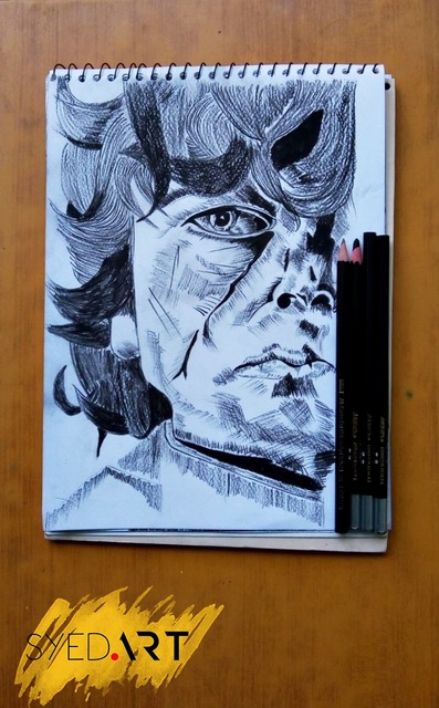 Syed Waqas  Saghir  'Tyrion Lannister Portrait', created in 2018, Original Drawing Charcoal.