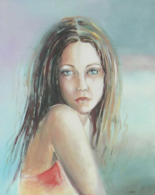 Sylvia Kula  'Blue Eyes', created in 2007, Original Drawing Charcoal.