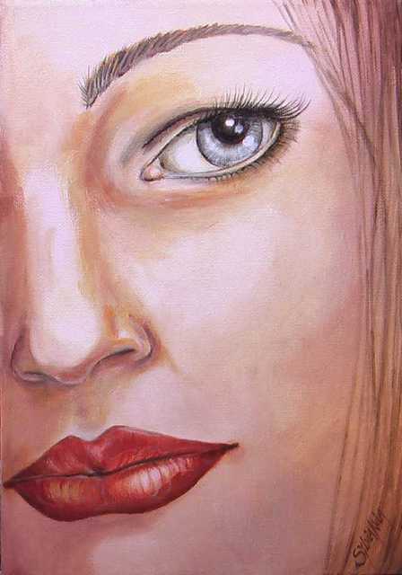 Sylvia Kula  'Red Lipstick', created in 2007, Original Drawing Charcoal.