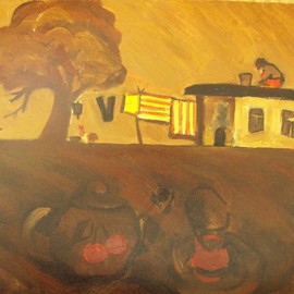 Najmaddin Huseynov: 'the old house', 2014 Oil Painting, Figurative. Artist Description:  cardboard on oil             ...