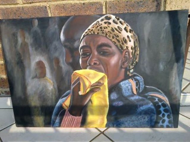 Piet Mashita  'Marikana Widow', created in 2015, Original Painting Oil.