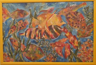 Tamara Black: 'fishes', 2014 Oil Painting, Fish. Aqua, FishesSignedFramedFrame Color: Yellow...