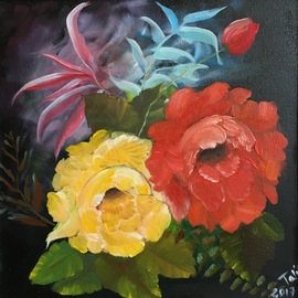 Alina  Tanase: 'pair', 2017 Oil Painting, Floral. Artist Description: rose, flower, night, floral...