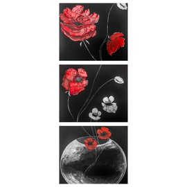 Alina  Tanase: 'poppy', 2017 Acrylic Painting, Floral. Artist Description: red, white, poppy, acrilyc, 3D, black, canvas, 3, panels, each panel is 50x50 cm. Ready to hang...